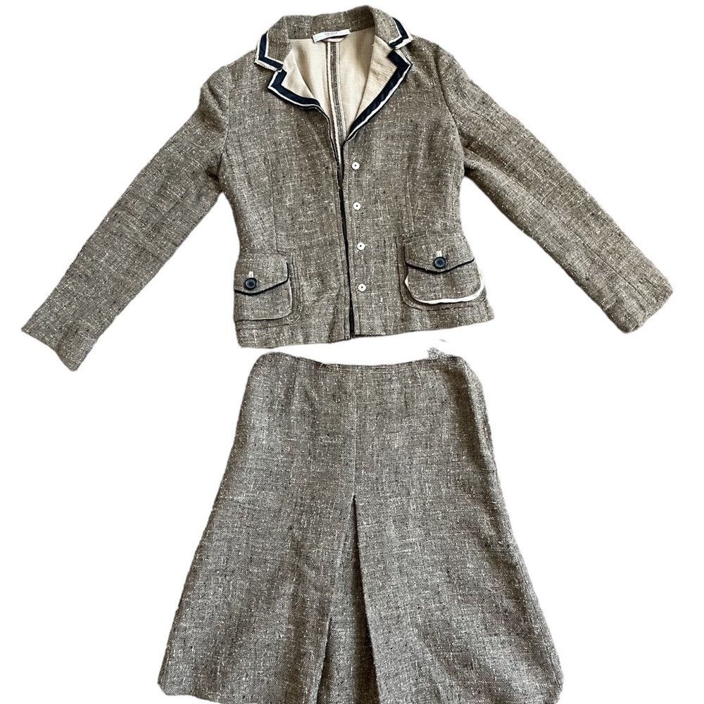 Vintage Prada tweed cotton/silk blazer skirt set